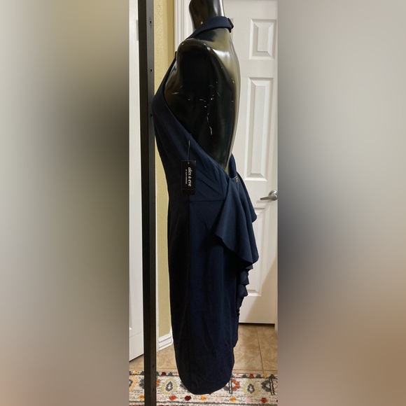 NWT New Alex & Eve Ruffled-Back Sheath Halter Dress Navy Size 10 - Picture 5 of 14